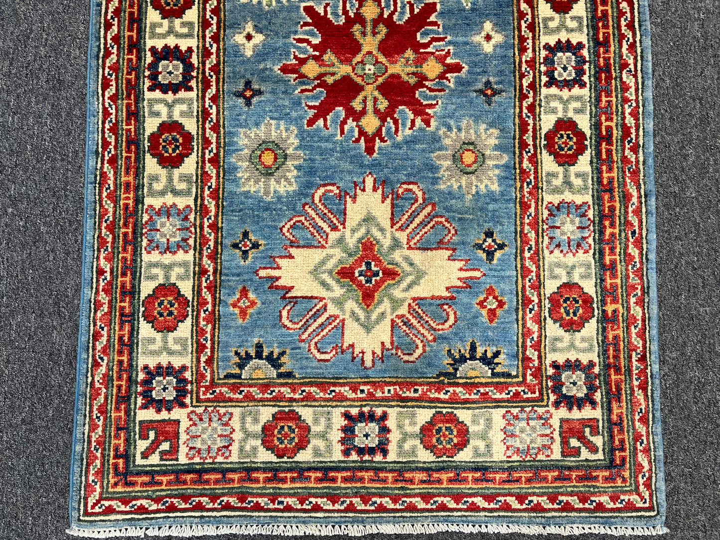 Kazak Light Blue 2' 7"X10' Handmade Wool Runner Rug # 13689