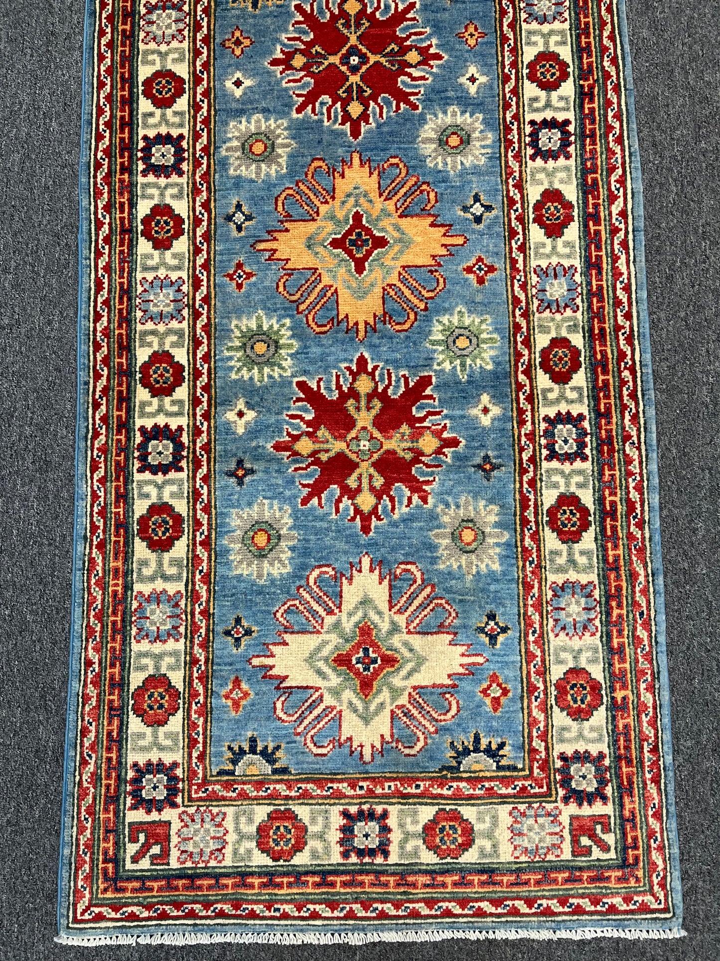 Kazak Light Blue 2' 7"X10' Handmade Wool Runner Rug # 13689