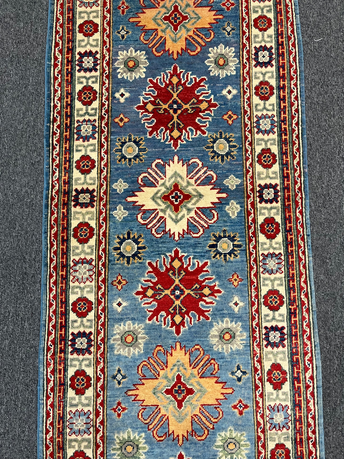 Kazak Light Blue 2' 7"X10' Handmade Wool Runner Rug # 13689