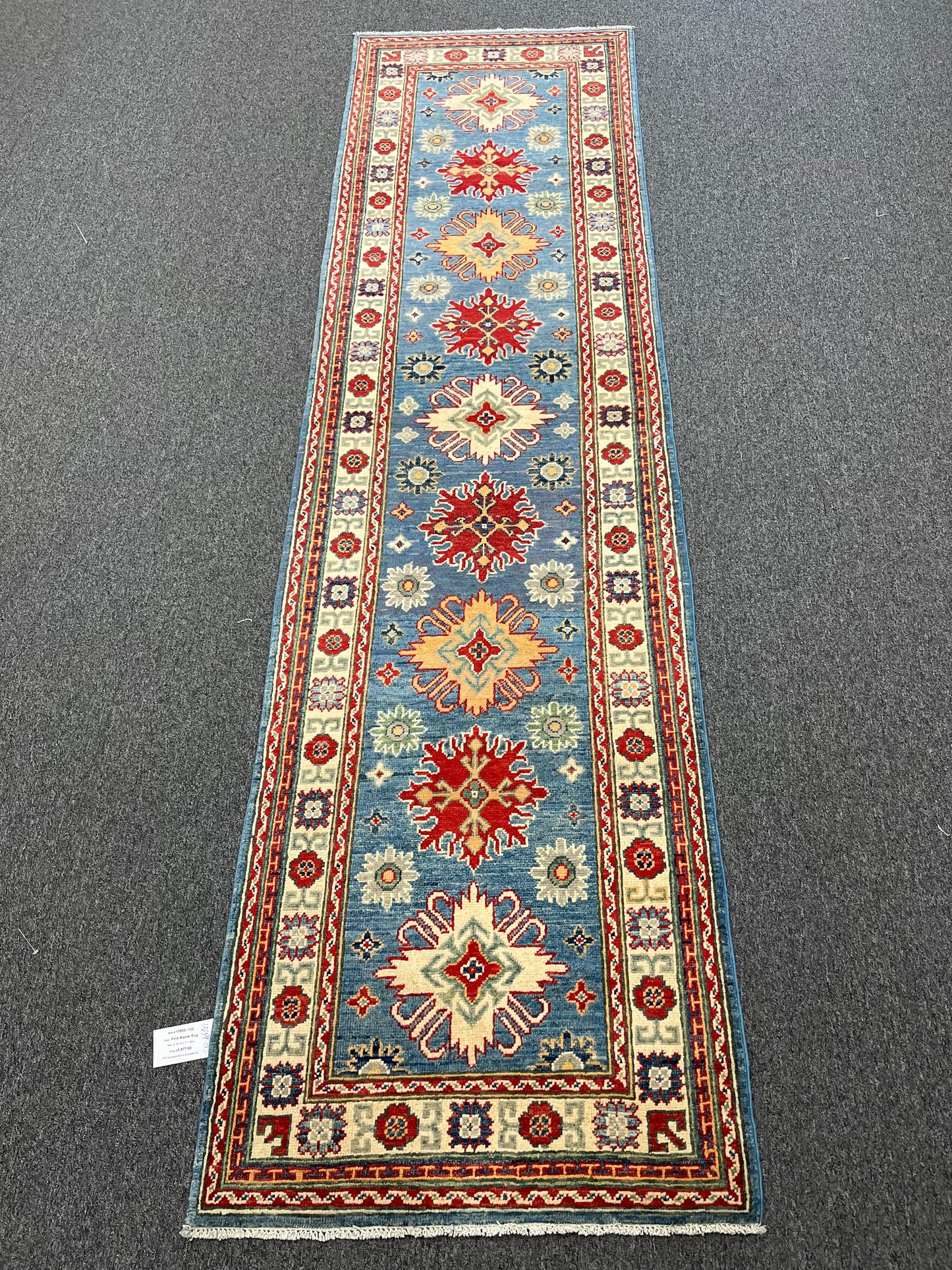 Kazak Light Blue 2' 7"X10' Handmade Wool Runner Rug # 13689