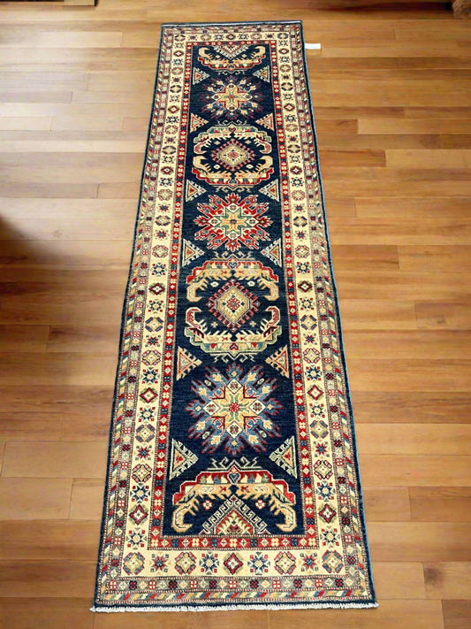 Kazak Navy 2' 10"X10' Handmade Wool Runner Rug # 13682