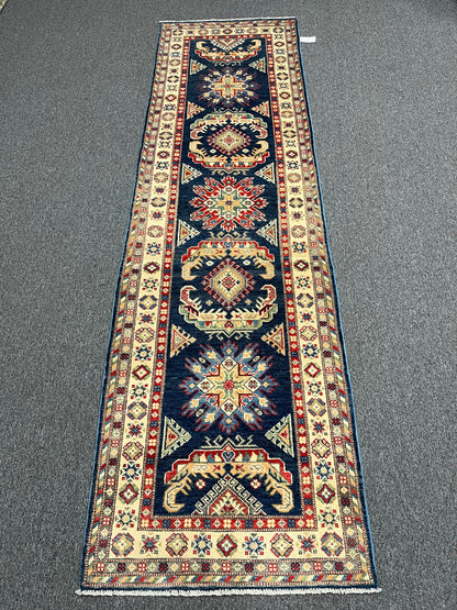 Kazak Navy 2' 10"X10' Handmade Wool Runner Rug # 13682