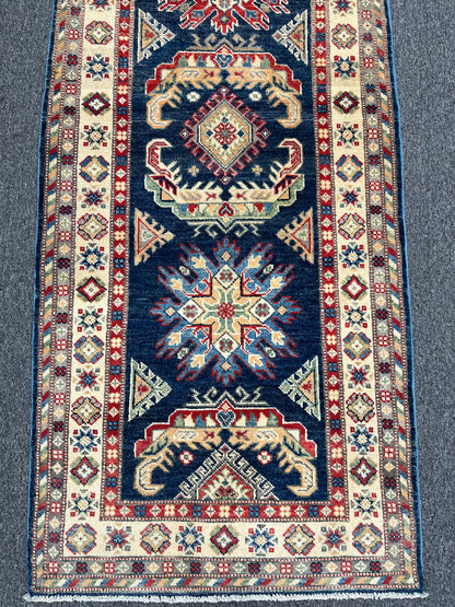 Kazak Navy 2' 10"X10' Handmade Wool Runner Rug # 13682