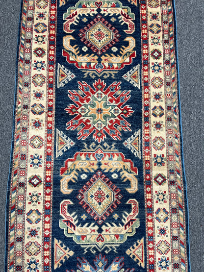 Kazak Navy 2' 10"X10' Handmade Wool Runner Rug # 13682