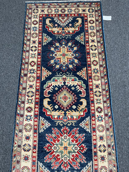 Kazak Navy 2' 10"X10' Handmade Wool Runner Rug # 13682