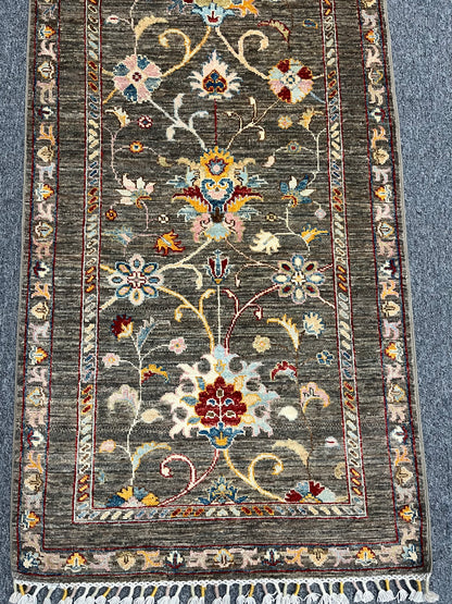 2' 8"X 10' Floral Mahal Handmade Wool Runner Rug # 14053