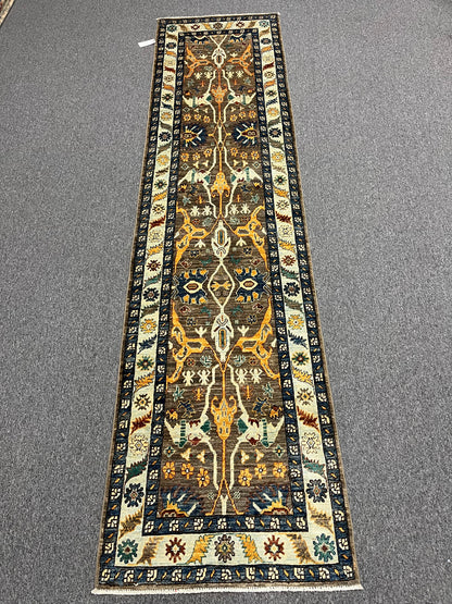 2' 8"X 11' Floral Mahal Handmade Wool Runner Rug # 14054