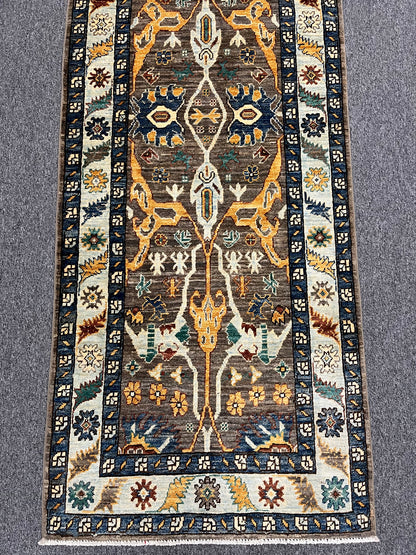 2' 8"X 11' Floral Mahal Handmade Wool Runner Rug # 14054