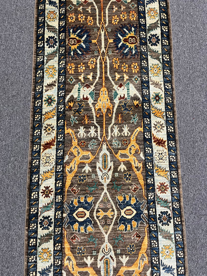 2' 8"X 11' Floral Mahal Handmade Wool Runner Rug # 14054