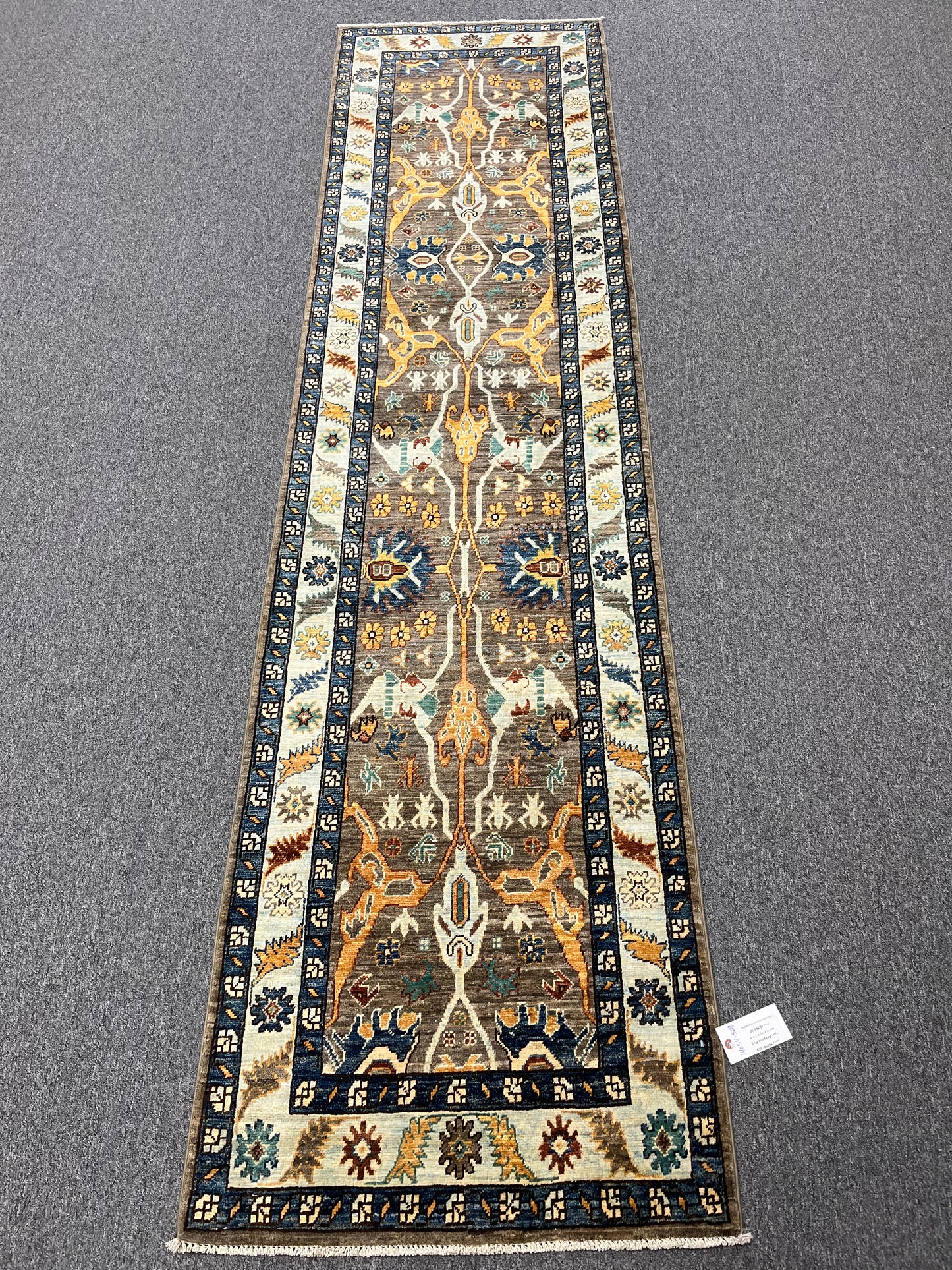 2' 8"X 11' Floral Mahal Handmade Wool Runner Rug # 14054