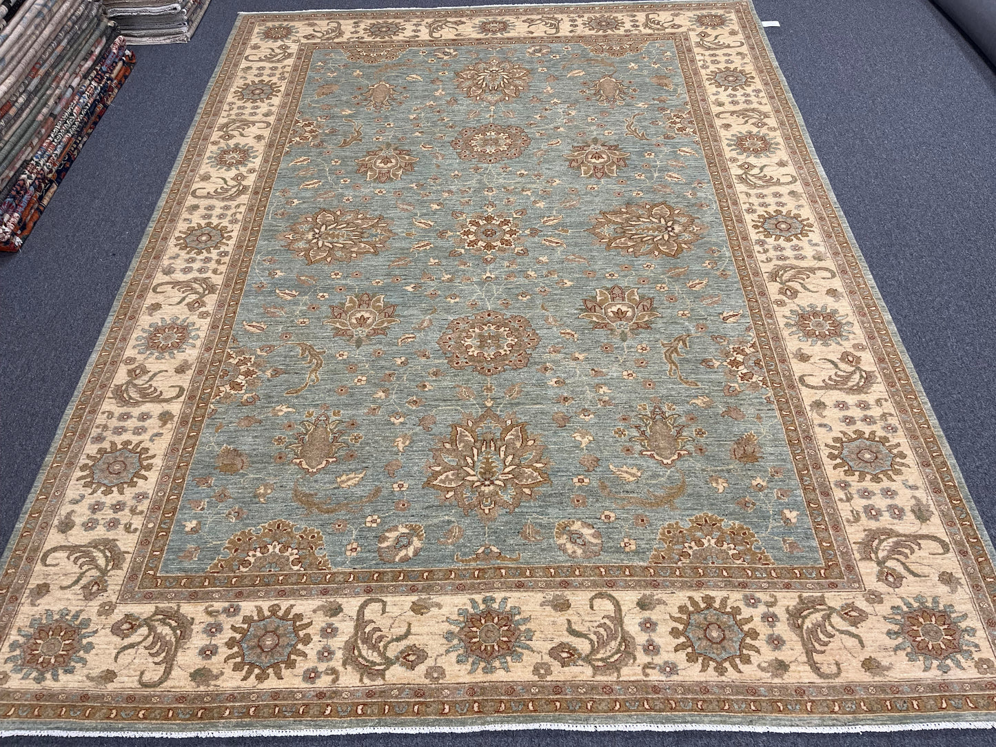 Oushak Chobi Soft Blue 9X12 Handmade Wool Rug # 14224