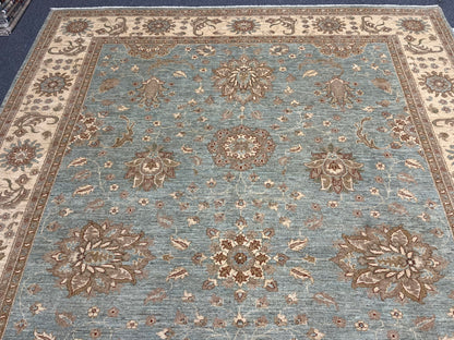 Oushak Chobi Soft Blue 9X12 Handmade Wool Rug # 14224