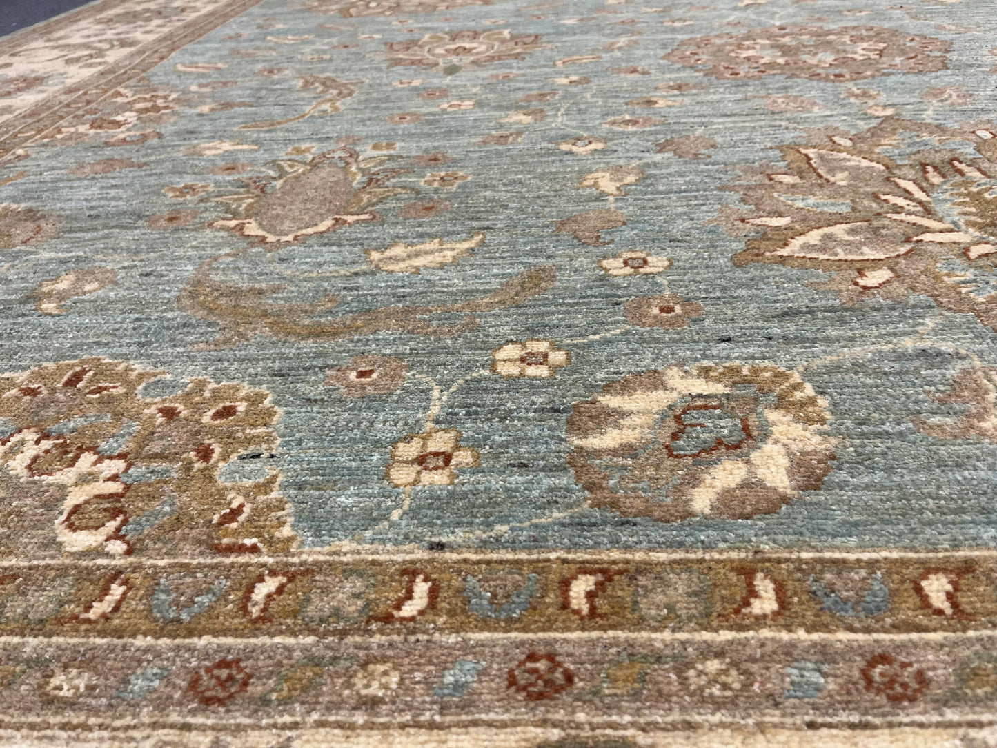 Oushak Chobi Soft Blue 9X12 Handmade Wool Rug # 14224