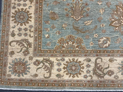 Oushak Chobi Soft Blue 9X12 Handmade Wool Rug # 14224