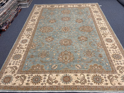 Oushak Chobi Soft Blue 9X12 Handmade Wool Rug # 14224