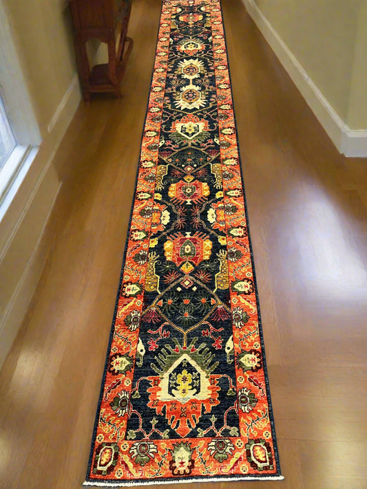 2' 5"X18 Afghan Bijar Handmade Wool Runner Rug # 14198