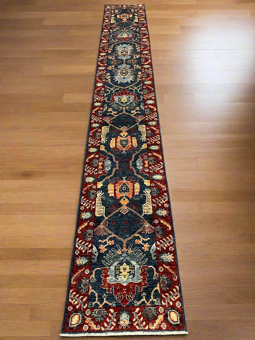 2' 5"X18 Afghan Bijar Handmade Wool Runner Rug # 14197