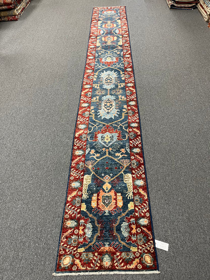 2' 5"X18 Afghan Bijar Handmade Wool Runner Rug # 14197