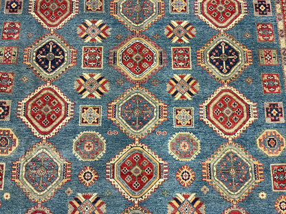 Kazak Light Blue 8X12 Handmade Wool Rug # 13740