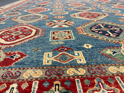 Kazak Light Blue 8X12 Handmade Wool Rug # 13740