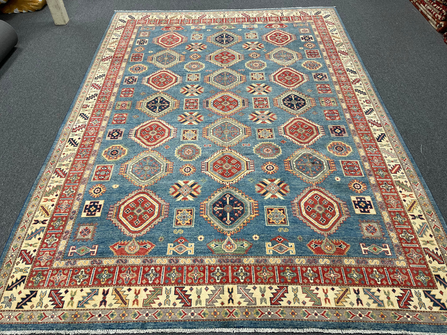 Kazak Light Blue 8X12 Handmade Wool Rug # 13740