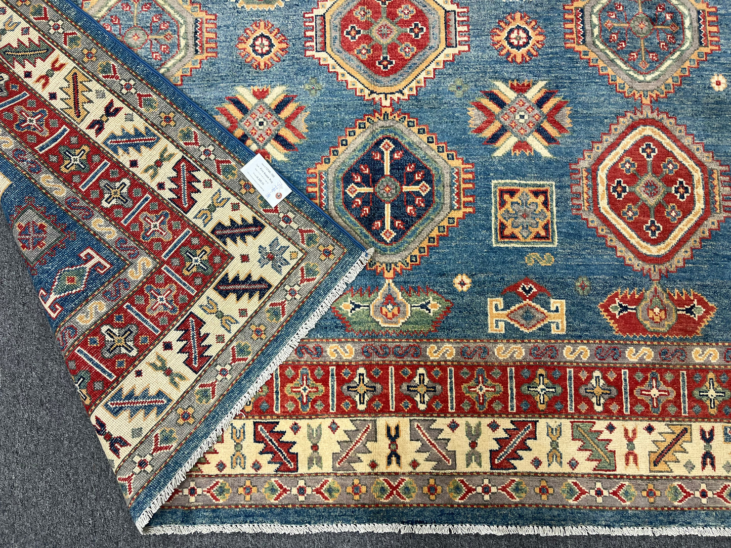 Kazak Light Blue 8X12 Handmade Wool Rug # 13740