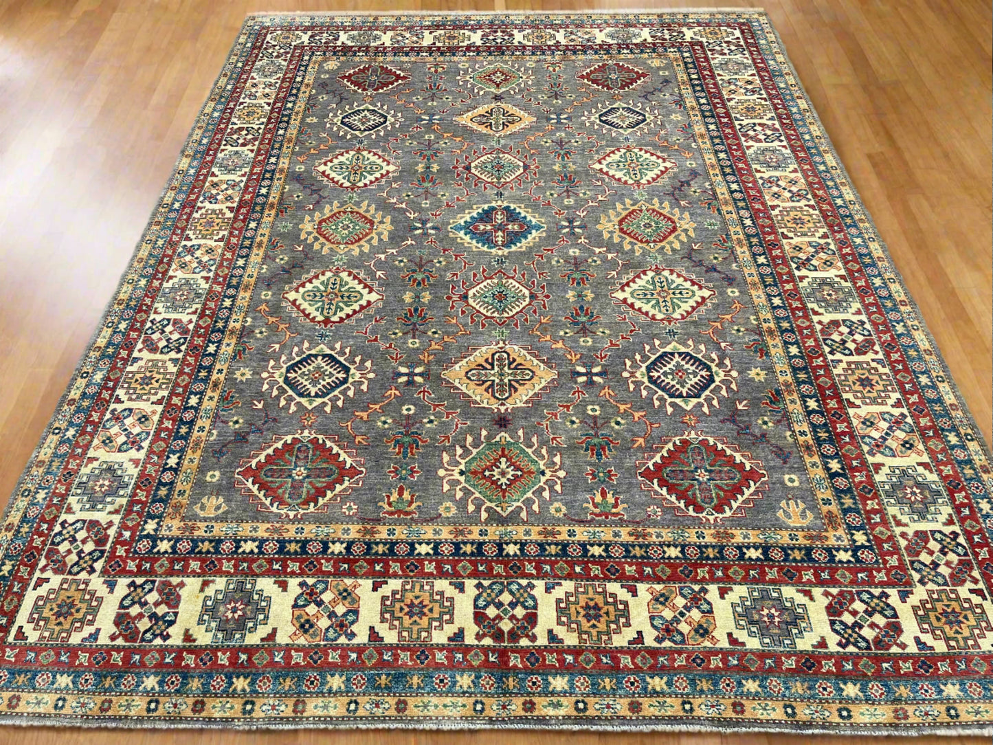 9X12 Fine Kazak Gray Brown Handmade Wool Rug # 13889