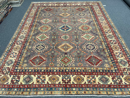 9X12 Fine Kazak Gray Brown Handmade Wool Rug # 13889