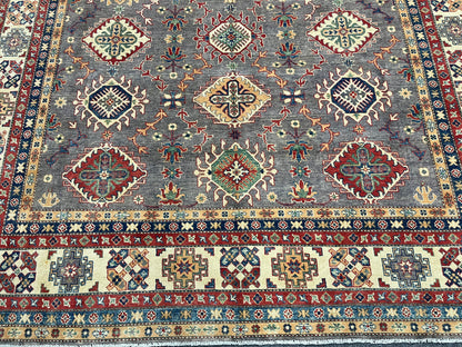 9X12 Fine Kazak Gray Brown Handmade Wool Rug # 13889