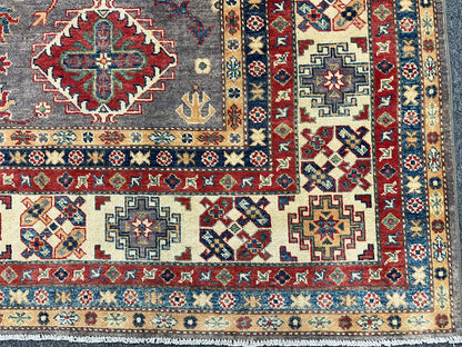 9X12 Fine Kazak Gray Brown Handmade Wool Rug # 13889