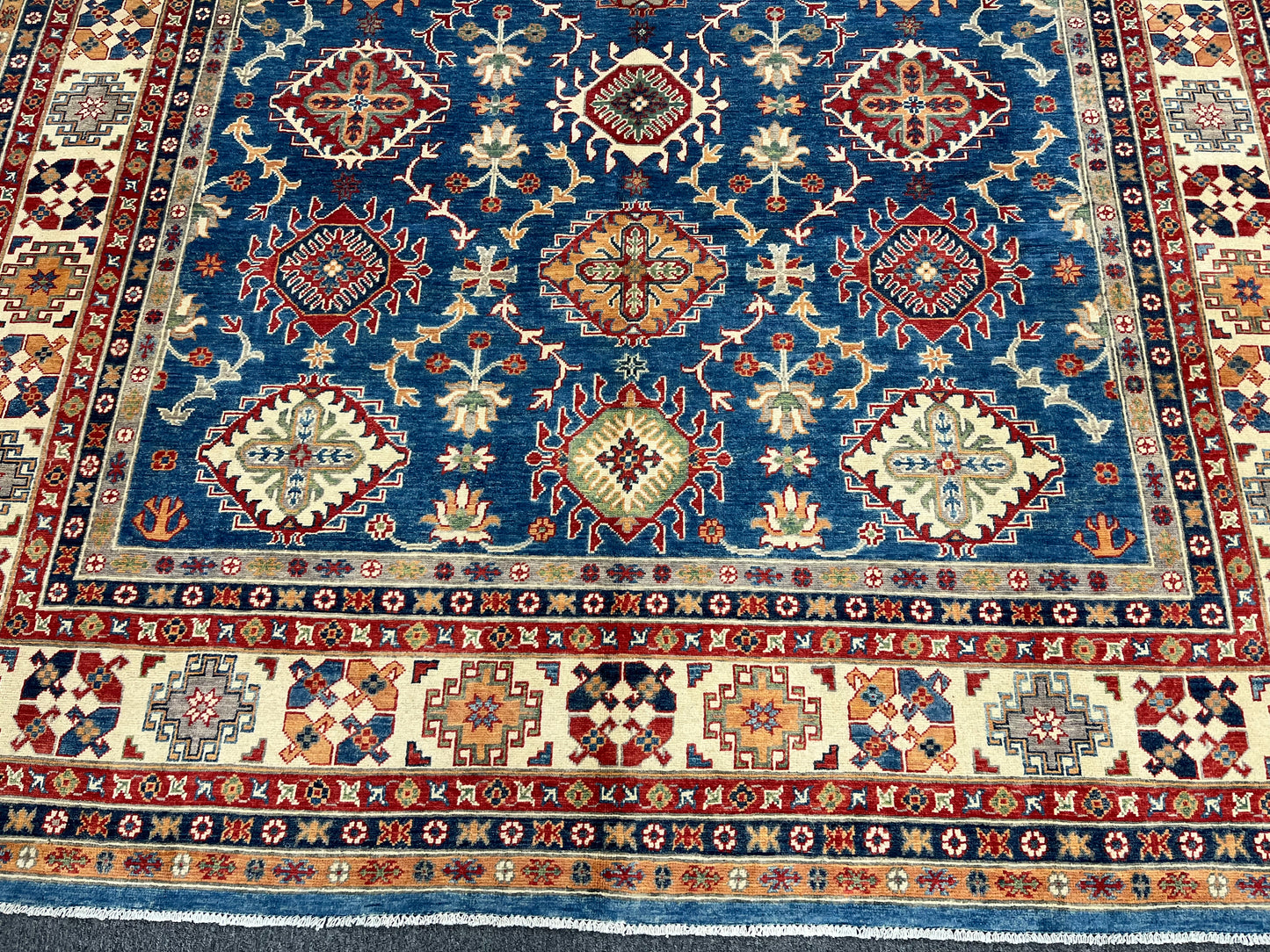 Kazak Light Blue 9X12 Handmade Wool Rug # 13711