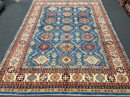 Kazak Light Blue 9X12 Handmade Wool Rug # 13711