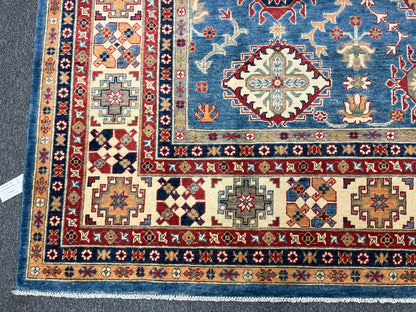 Kazak Light Blue 9X12 Handmade Wool Rug # 13711