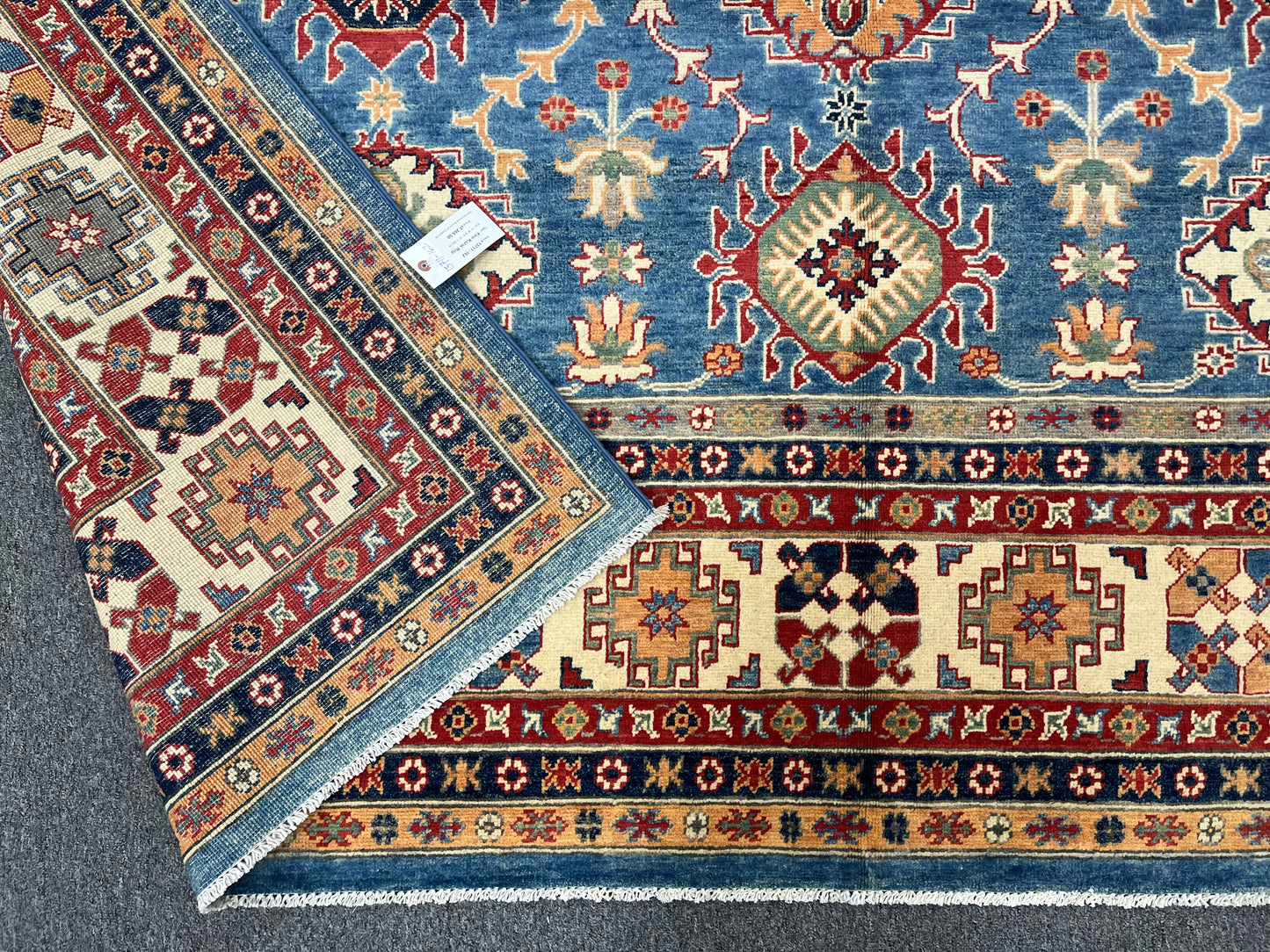 Kazak Light Blue 9X12 Handmade Wool Rug # 13711