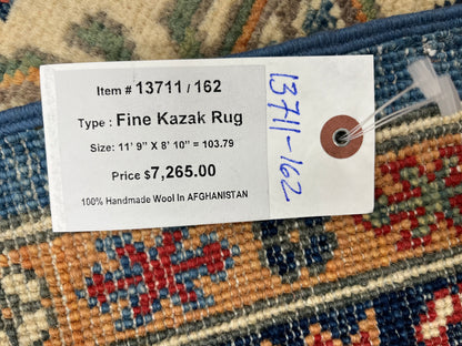 Kazak Light Blue 9X12 Handmade Wool Rug # 13711