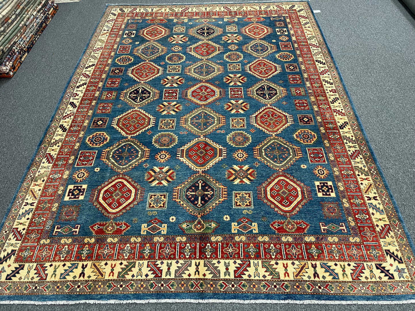 Kazak Light Blue 8X11 Handmade Wool Rug # 13887