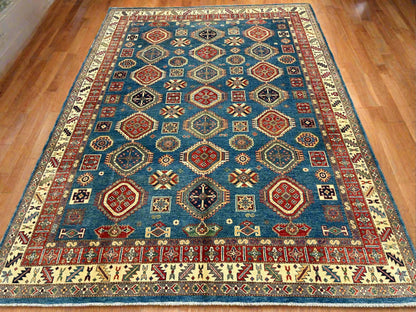 Kazak Light Blue 8X11 Handmade Wool Rug # 13887