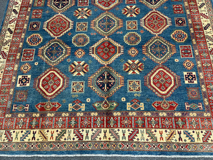 Kazak Light Blue 8X11 Handmade Wool Rug # 13887