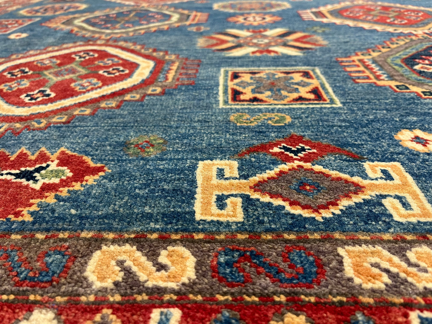 Kazak Light Blue 8X11 Handmade Wool Rug # 13887