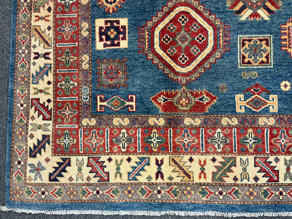 Kazak Light Blue 8X11 Handmade Wool Rug # 13887