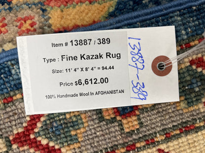 Kazak Light Blue 8X11 Handmade Wool Rug # 13887