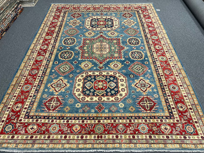 Kazak Light Blue 9X12 Handmade Wool Rug # 13735