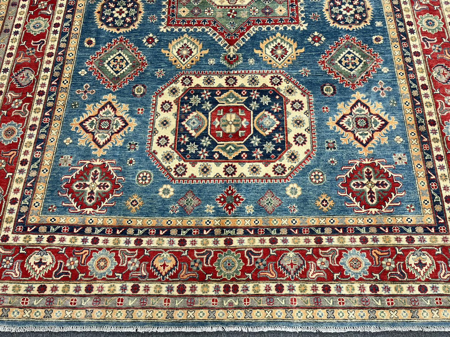 Kazak Light Blue 9X12 Handmade Wool Rug # 13735