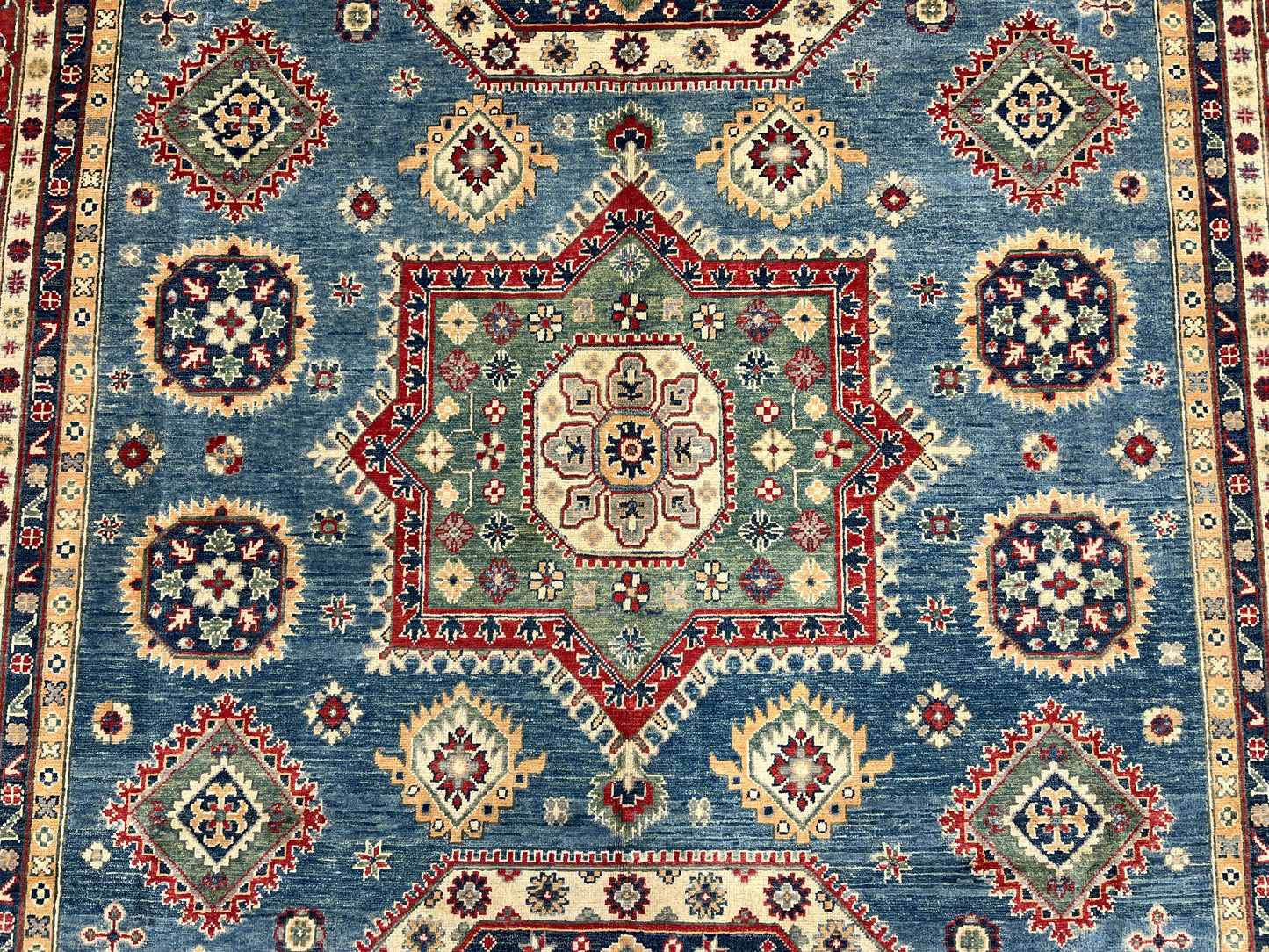 Kazak Light Blue 9X12 Handmade Wool Rug # 13735