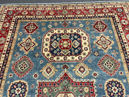 Kazak Light Blue 9X12 Handmade Wool Rug # 13735