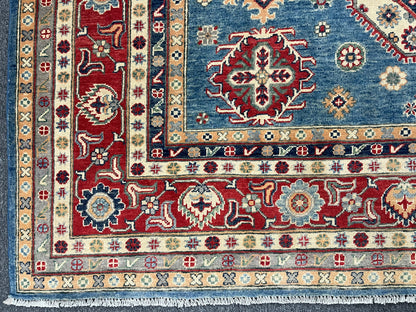 Kazak Light Blue 9X12 Handmade Wool Rug # 13735