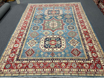 Kazak Light Blue 9X12 Handmade Wool Rug # 13735