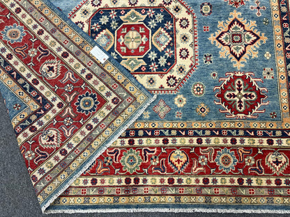 Kazak Light Blue 9X12 Handmade Wool Rug # 13735