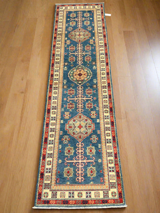 Runner Kazak Light Blue 2' 8"X10' Handmade Wool Rug # 13726