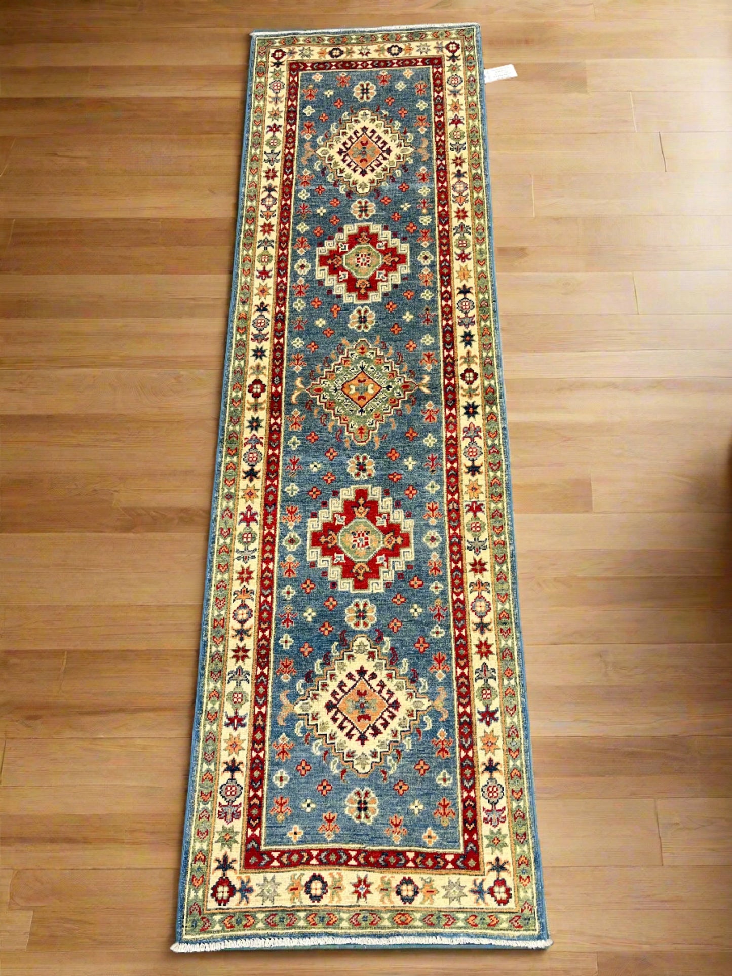 Runner Kazak Light Blue 2' 4"X8' Handmade Wool Rug # 13794